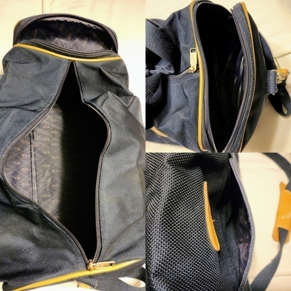 London Fog Vintage Large Weekender Duffle Bag Navy and Tan - Picture 8 of 13